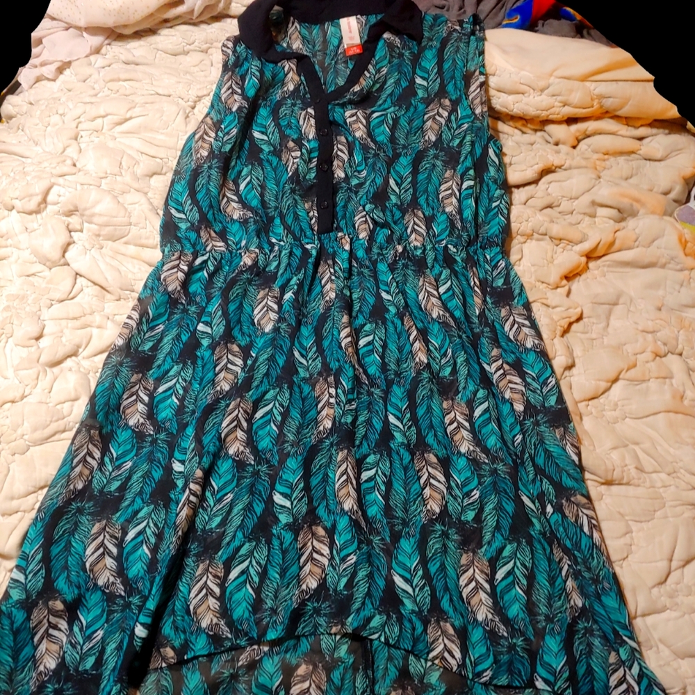 Teal Feathers Sheer Slip-Dress Sz 11-13